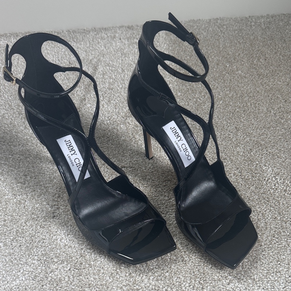 Jimmy Choo Glossy Black Strappy Heels